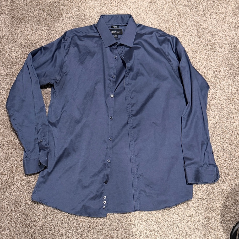 Kenneth Cole Mens Dark Navy Button-Up Dress Shirt